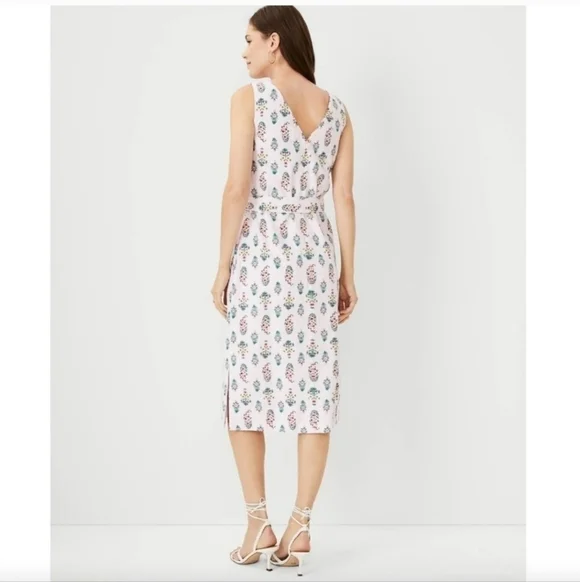 ANN TAYLOR Floral Linen Blend Lined Pink Dress - Picture 2 of 13